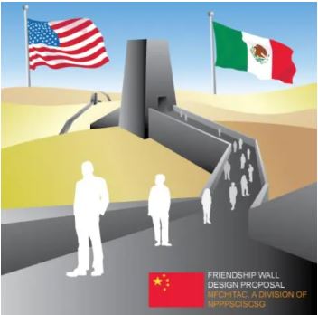 Artist's rendering of a hypothetical Friendship Wall between the US and Mexico